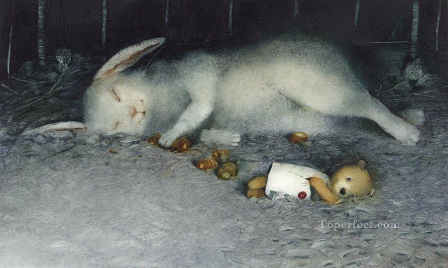 おとぎ話 眠っているウサギ ファンタジー油絵